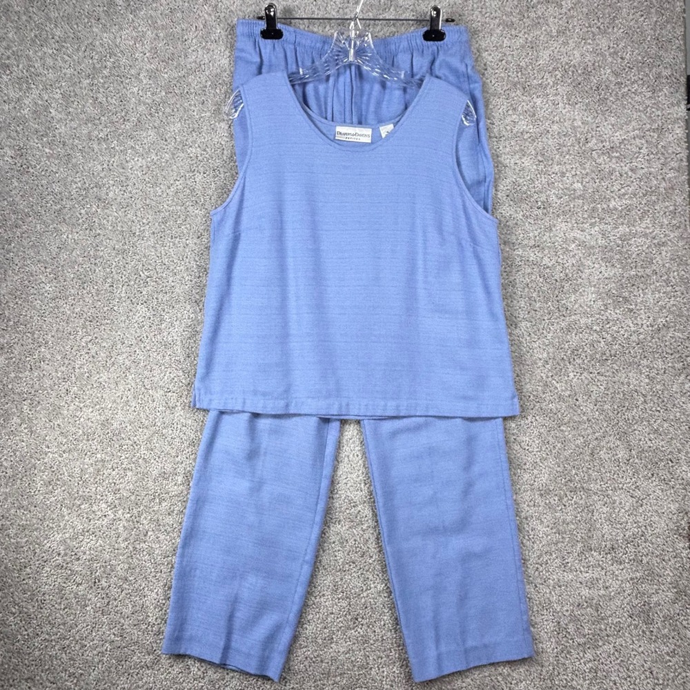 Drapers Damons Periwinkle Blue Textured 2 Piece Pant Set Womens Size PL L Tank